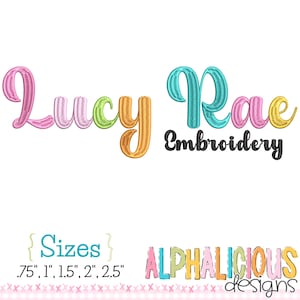 Handwritten font machine embroidery design five sizes .75&quot;, 1&quot;, 1.5&quot;, 2&quot;, 2.5&quot;  Digital download satin monogram colorful thick BX Included