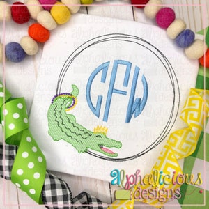 Gator Monogram Frame - Mardi Gras design - Quick Stitch Design - Instant Download