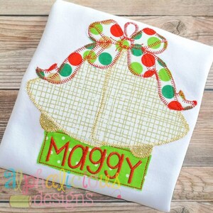 Christmas Bells Applique Design: Zigzag Blanket Stitch (Instant Download)