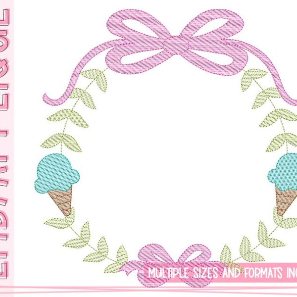 Preppy Girl Frame-Ice Cream Cone-Sketch - Ice Cream Embroidery Design - Ice Cream Sketch Frame Design - Summer Embroidery Designs