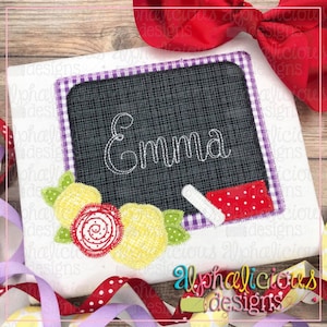 Back to School Floral Blackboard - ZigZag - Applique Design - Instant Download - Quick Stitch