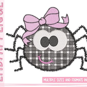 Gingham Spider - Sketch, Halloween Spider with Bow- Spooky Plaid Embroidery Design