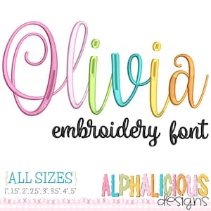 Olivia Embroidery Font  Cursive Embroidery Font Digitized Embroidery Font  Embroidery Font  Digitized Alphabet  Cursive Alpha Bonus Rosette