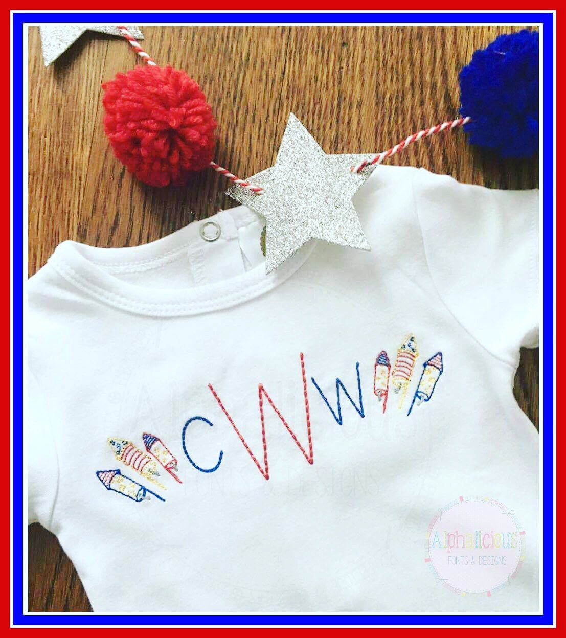 Vintage-Raketen-Feuerwerk-Design – MINI-GRÖSSEN – Dreifach-Vintage – digitalisiertes Stickmuster