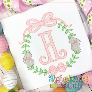 Preppy Girl Bunny Frame - Sketch - Easter design - Sketch Embroidery Design - 5 Sizes - 9 Formats - Instant Download!