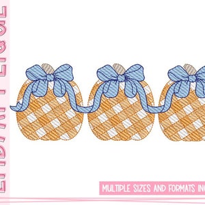 Pumpkins with Bows – Gingham – Three In A Row – Sketch Designs - Fall Pumpkin with Bow Design - Embroidery Pumpkin Design - Gingham Design
