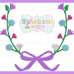 Moldura de monograma com coroa de louros florais - Design de bordado digitalizado