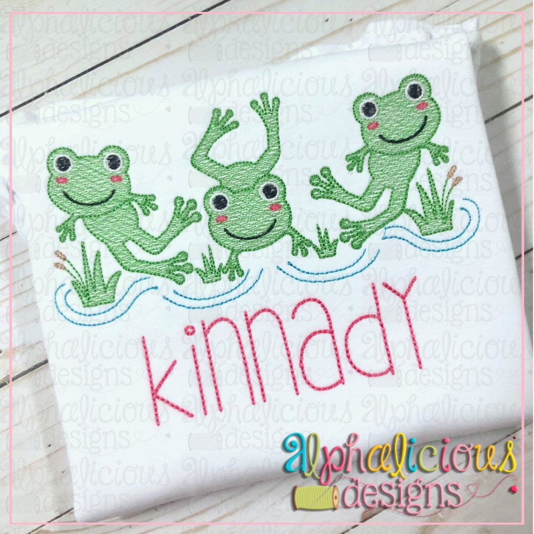 Frogs Three in a Row Sketch Embroidery Design for Easter Instant