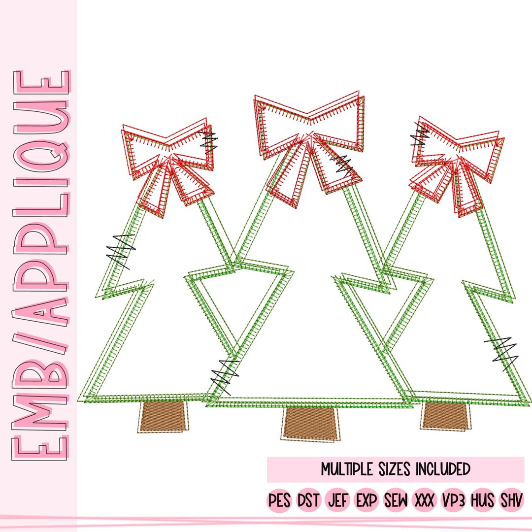 Christmas Tree Applique Designs: Funky Trees With Bows (digital ...