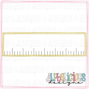 May include: A gold ruler with a black scale and a gold rope border. The ruler is on a white background with a pink border.
