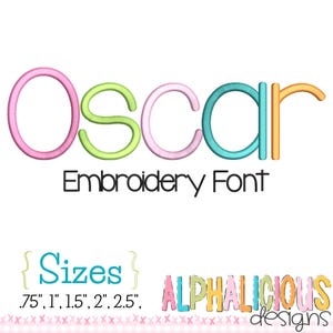 Oscar Satin font Aa-Zz and numbers 0-9 machine embroidery design five sizes .75&quot;, 1&quot;, 1.5&quot;, 2&quot;, 2.5&quot; PES JEF BX included Digital Download