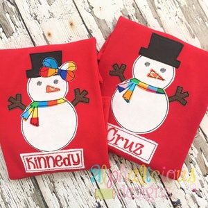 Snow Girl and Boy Applique Design Bundle- Winter Applique Design - Snowman Embroidery Design - Triple Bean Stitch Applique Design