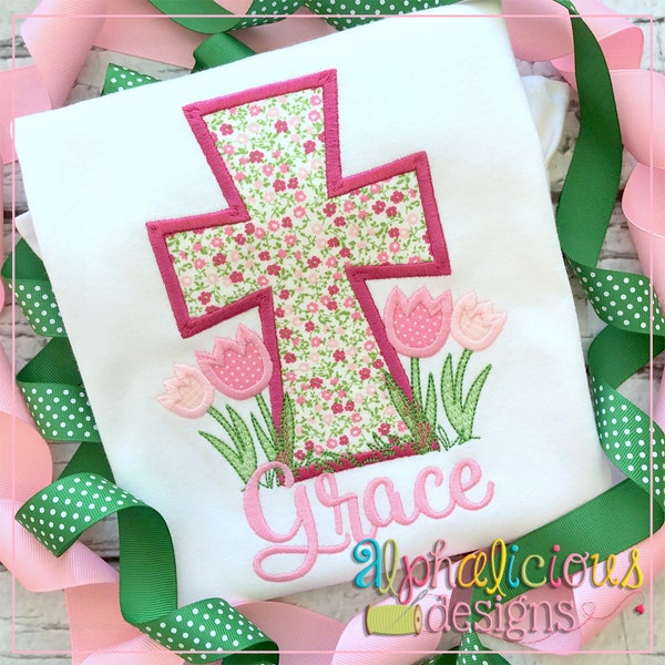 Cross with Flowers-Satin Stitch Applique Easter