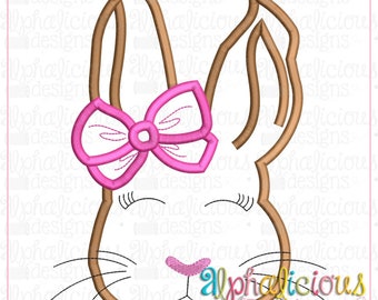 Classic Bunny with Bow - Satin - Easter Applique Design - Instant Download - Quick Stitch Design