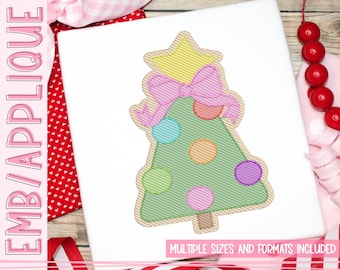 Christmas Tree with Bow – Cookie – Sketch Embroidery Designs - Christmas Sketch - Christmas Tree Cookie - Machine Embroidery - Quick Stitch