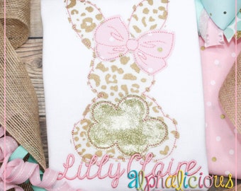 Big Tail Bunny with Bow - Triple Bean - Applique Embroidery - Instant Download - Quick Stitch Design