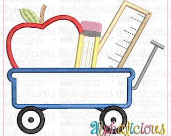 Back to School Wagon - Satin - Applique Design - Instant Download - Quick Stitch