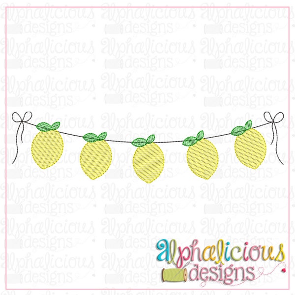 Lemon Bunting - Sketch Embroidery Design- Vintage Fruit Monogram Banner - Instant Download - 6 Sizes - 9 Different File Formats