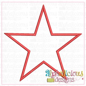 May include: A red star outline design with the text "Alphalicious designs" in a colorful, cursive font. The star is a five-pointed shape, and the text is located at the bottom right corner of the image.
