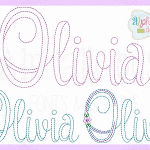 Vintage Olivia Embroidery Font- Cursive Floss Embroidery Font- Digitized Embroidery Font