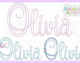 Vintage Olivia Embroidery Font- Cursive Floss Embroidery Font- Digitized Embroidery Font