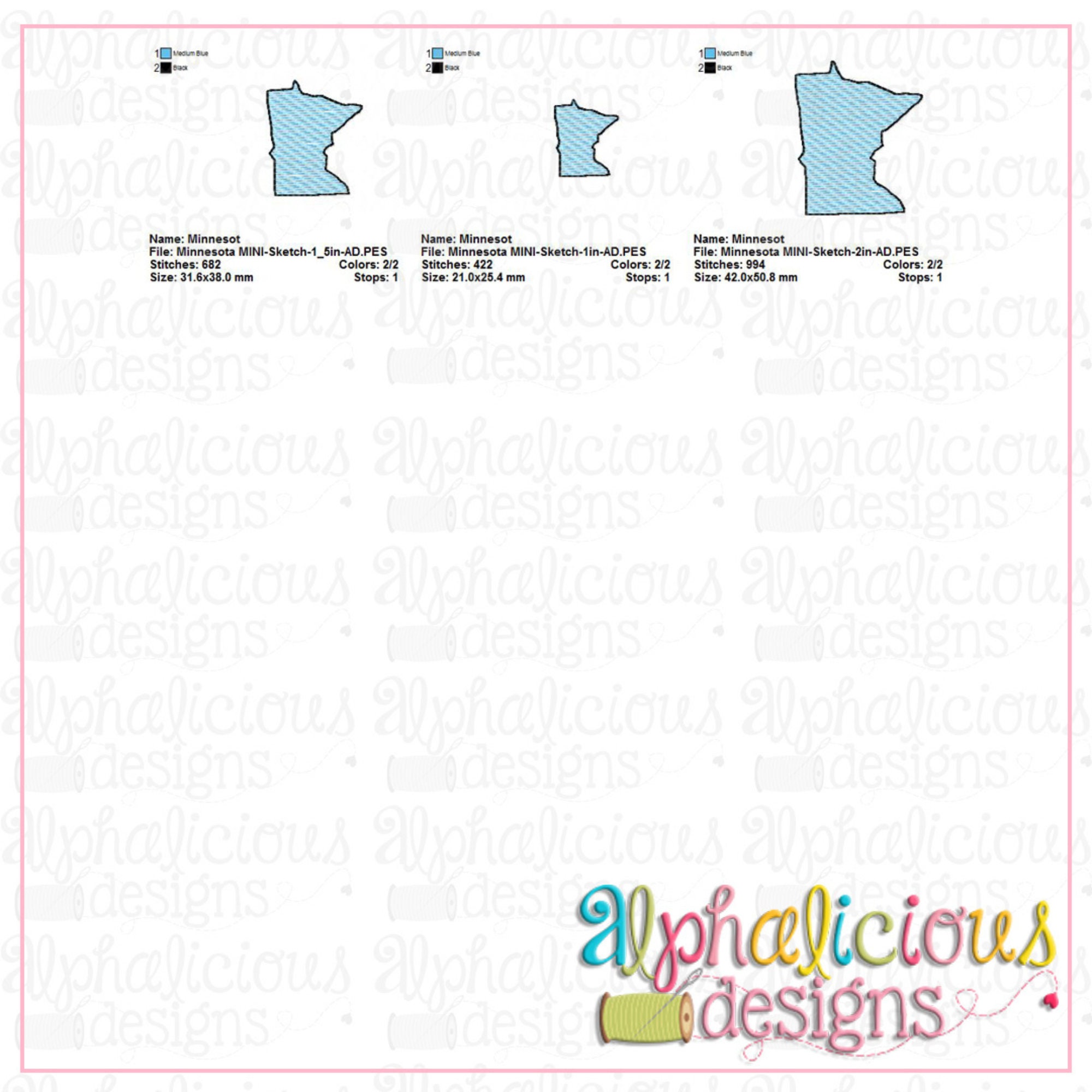 Minnesota - MINI - Sketch - Embroidery Design - State Design - 3
