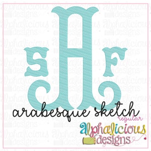 Fuente de bordado Arabesque Sketch: Monograma vintage (archivos digitales)