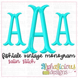 Fishtale Vintage monogram lettertype 5 maten Instant Download meerdere formaten BX PES inbegrepen satijnen afwerking Stitch Machine borduurwerk eerste bestand