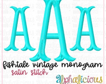 Fishtale Vintage Monogram Font 5 Sizes Instant Download Multiple Formats BX PES Included Satin Finish Stitch Machine Embroidery Initial File