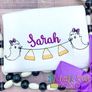 Ghost with Bow Bunting - Candy Corn - Sketch - Embroidery Design - Quick Stitch - Instant Download