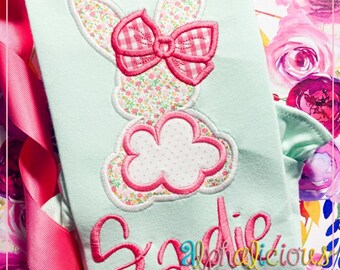 Big Tail Bunny with Bow - Satin - Applique Embroidery - Instant Download - Quick Stitch Design