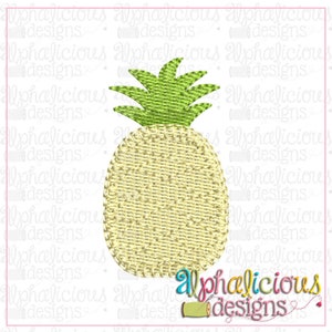 May include: A yellow pineapple with a green top. The pineapple is embroidered with a textured pattern.