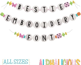 Bestie Embroidery Font  Friendship Charm Bracelet Font Camp Monogram 7 sizes Plus BONUS Bracelets