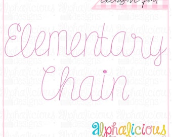 May include: A pink and white graphic design with the words "Elementary Chain" in a cursive font. The design includes the text "exclusive font" and the logo "Alphalicious designs".