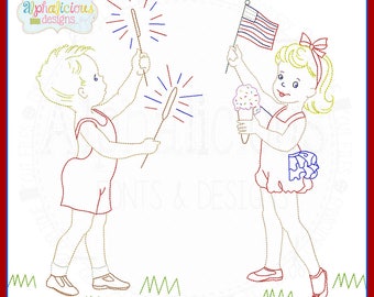 Vintage Celebration Kids Design- Fourth of July- Memorial Day- Digitized Embroidery Design