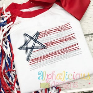 Patriotic Flag - Scribble Embroidery Design - Instant Download - Quick-Stitch