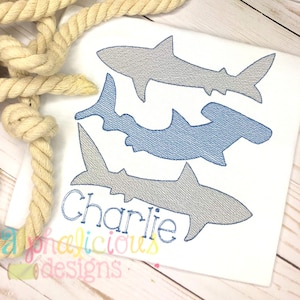 Triple Threat Shark Stack - Sketch: Sketch Embroidery Design - Digitized Embroidery Design - Instant Download