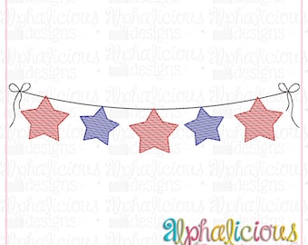 Stars Bunting - Sketch Embroidery Design- Vintage Patriotic Monogram Banner