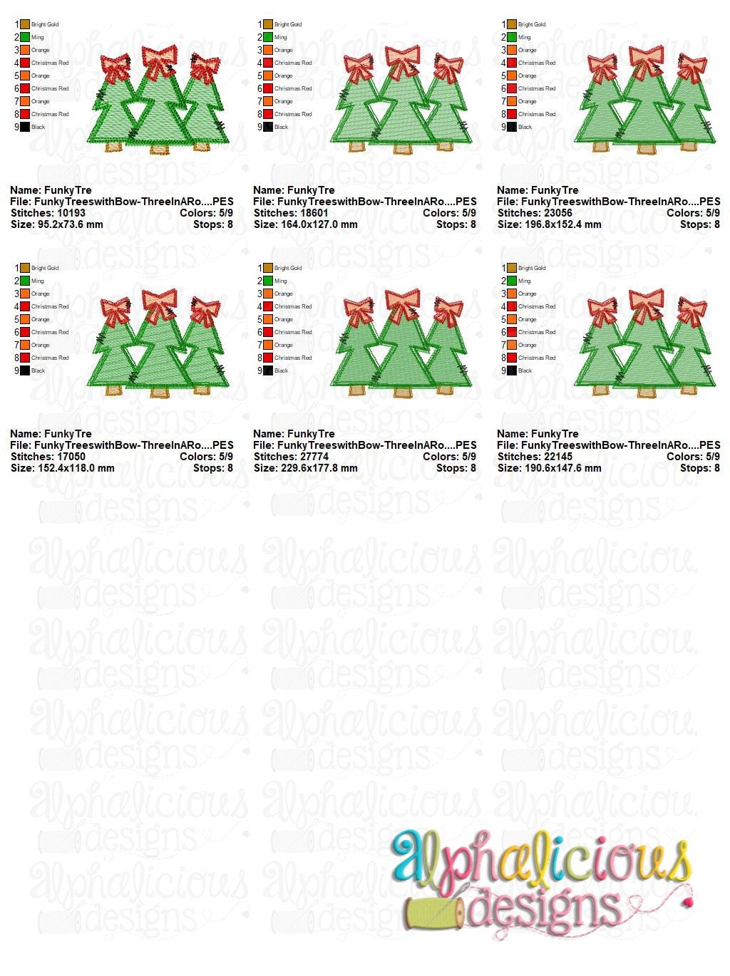 Funky Trees With Bow Three in A Row Sketch Design - Etsy