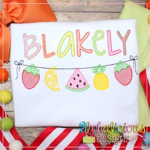 Fruity Tooty Bunting- Sketch Embroidery Design- Vintage Monogram Banner