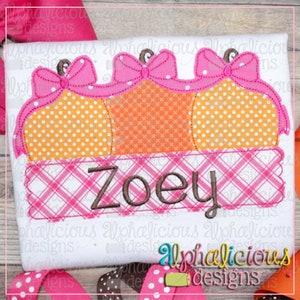 Simple Pumpkin Trio with Bows - Triple Bean - Applique  Design - Quick Stitch - Instant Download