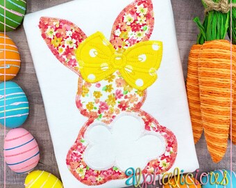 Bunny Applique Design: Big Tail, Bow, Zigzag Stitch (Instant Download)