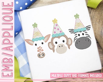 Birthday Zoo Crew Sketch Embroidery Design (Instant Download)