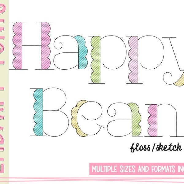 Happy Bean Floss Sketch-borduurlettertype (digitale download)