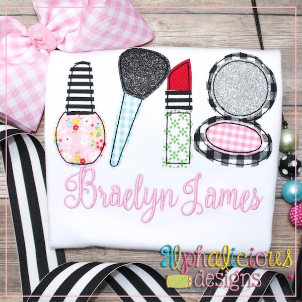 Makeup - Triple Bean  - Applique Design - Instant Download - Quick Stitch Design