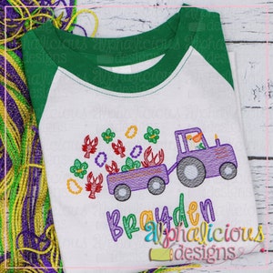 Farm Tractor Pelican Mardi Gras - Sketch - Embroidery Design - Instant Download - Quick Stitch