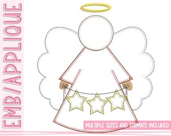 Angel with Stars Applique Embroidery Design (Digital Files)