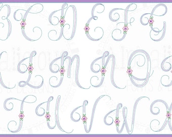 Vintage Daisy Embroidery Font- Cursive Embroidery Font- Digitized Embroidery Font- Embroidery Font- Digitized Alphabet- Cursive Alpha