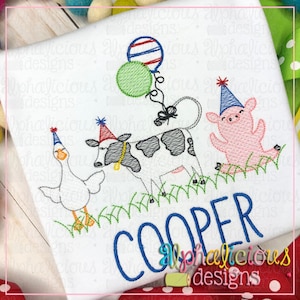 Party Animal- Farm Three In a Row -Sketch Embroidery