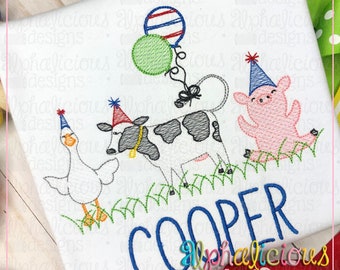 Party Animal- Farm Three In a Row -Sketch Embroidery